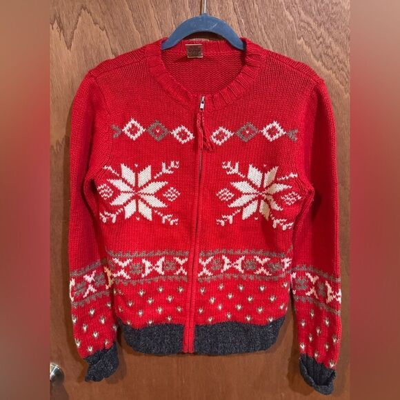 High Sierra Red Winter Christmas Zipup Sweater size M - Picture 1 of 9